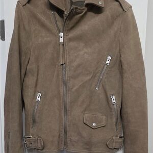 AllSaints Men's Suede Size Small Brown / Sand Biker Bomber Jacket